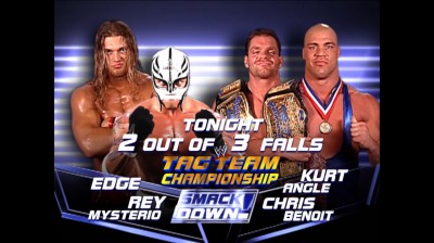 Kurt Angle y Chris Benoit Vs Edge y Rey Mysterio - 2 Out Of 3 Falls - Campeonatos en Pareja de WWE - SmackDown 07/11/2002